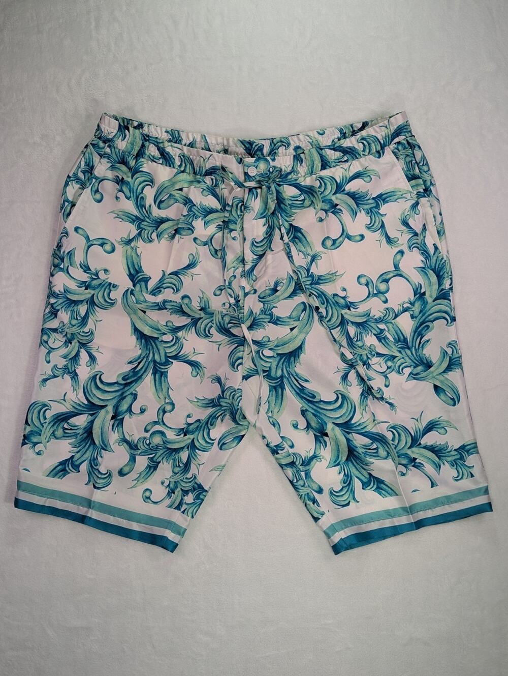 Cigar Couture Mens 44 Big Tall Baroque Blue Teal Drawstring Resort Shorts
